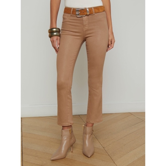 L'AGENCE Denim - LAGENCE Micro Boot Stretch Tan Leather Look Coated Denim Jeans, Size 30